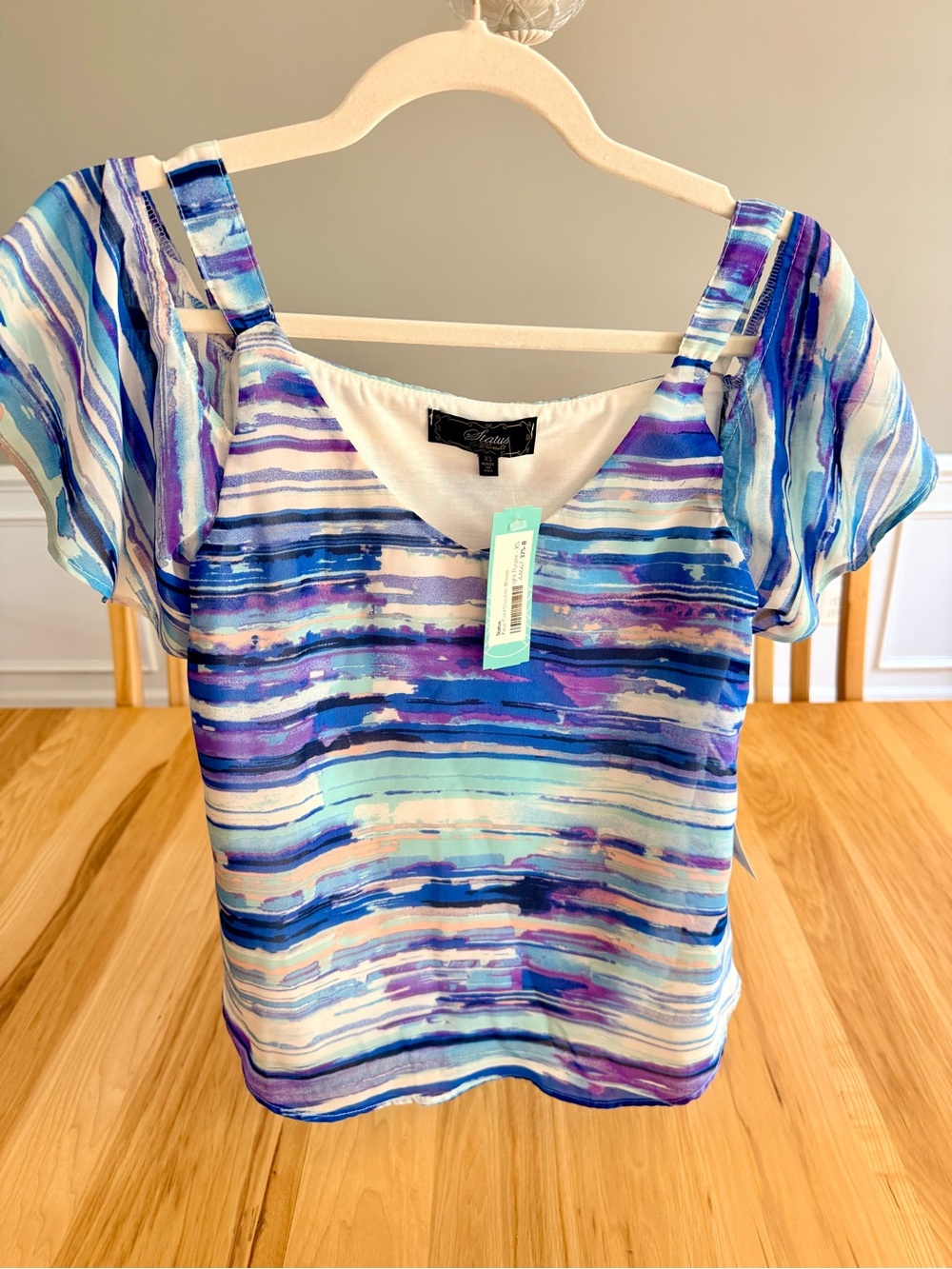 Brand New Stitch Fix Status Striped Watercolor Blue & Purple Women's Blouse